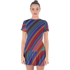 Multicolored Stripe Curve Striped Background Drop Hem Mini Chiffon Dress