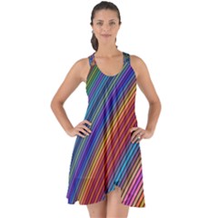 Multicolored Stripe Curve Striped Background Show Some Back Chiffon Dress by Uceng