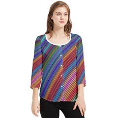 Multicolored Stripe Curve Striped Background Chiffon Quarter Sleeve Blouse by Uceng