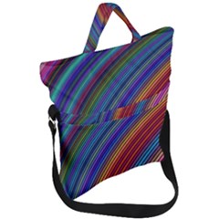 Multicolored Stripe Curve Striped Background Fold Over Handle Tote Bag by Uceng