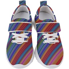 Multicolored Stripe Curve Striped Background Kids  Velcro Strap Shoes by Uceng