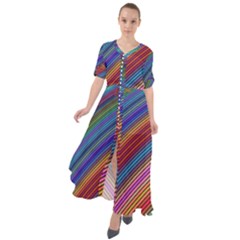 Multicolored Stripe Curve Striped Background Waist Tie Boho Maxi Dress by Uceng