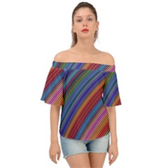 Multicolored Stripe Curve Striped Background Off Shoulder Short Sleeve Top by Uceng