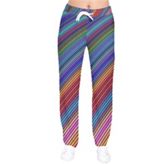 Multicolored Stripe Curve Striped Background Women Velvet Drawstring Pants