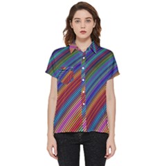 Multicolored Stripe Curve Striped Background Short Sleeve Pocket Shirt by Uceng