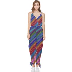 Multicolored Stripe Curve Striped Background Sleeveless Tie Ankle Chiffon Jumpsuit by Uceng