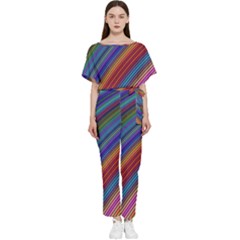 Multicolored Stripe Curve Striped Background Batwing Lightweight Chiffon Jumpsuit by Uceng