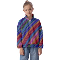 Multicolored Stripe Curve Striped Background Kids  Half Zip Hoodie by Uceng