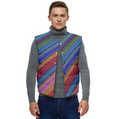 Multicolored Stripe Curve Striped Background Men s Short Button Up Puffer Vest	