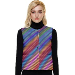 Multicolored Stripe Curve Striped Background Women s Short Button Up Puffer Vest