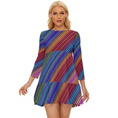 Multicolored Stripe Curve Striped Background Long Sleeve Babydoll Dress by Uceng