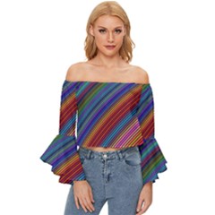 Multicolored Stripe Curve Striped Background Off Shoulder Flutter Bell Sleeve Top by Uceng