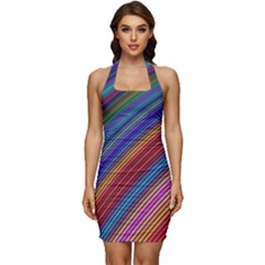 Multicolored Stripe Curve Striped Background Sleeveless Wide Square Neckline Ruched Bodycon Dress by Uceng