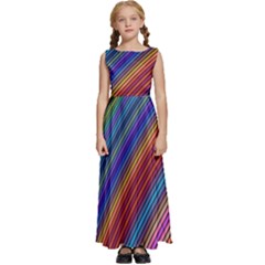 Multicolored Stripe Curve Striped Background Kids  Satin Sleeveless Maxi Dress by Uceng