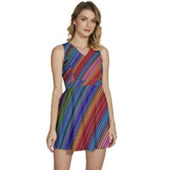 Multicolored Stripe Curve Striped Background Sleeveless High Waist Mini Dress by Uceng