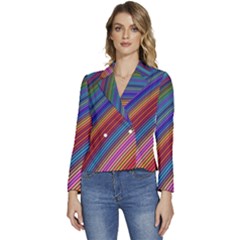 Multicolored Stripe Curve Striped Background Women s Long Sleeve Revers Collar Cropped Jacket by Uceng