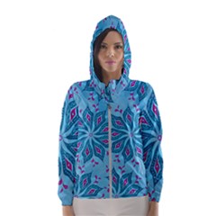 Flower Template Mandala Nature Blue Sketch Drawing Women s Hooded Windbreaker