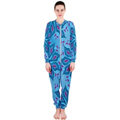 Flower Template Mandala Nature Blue Sketch Drawing Onepiece Jumpsuit (ladies)