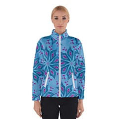 Flower Template Mandala Nature Blue Sketch Drawing Women s Bomber Jacket by Uceng