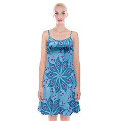 Flower Template Mandala Nature Blue Sketch Drawing Spaghetti Strap Velvet Dress