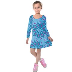 Flower Template Mandala Nature Blue Sketch Drawing Kids  Long Sleeve Velvet Dress