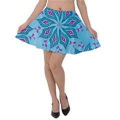 Flower Template Mandala Nature Blue Sketch Drawing Velvet Skater Skirt