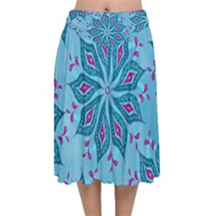 Flower Template Mandala Nature Blue Sketch Drawing Velvet Flared Midi Skirt by Uceng