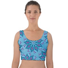 Flower Template Mandala Nature Blue Sketch Drawing Velvet Crop Top by Uceng