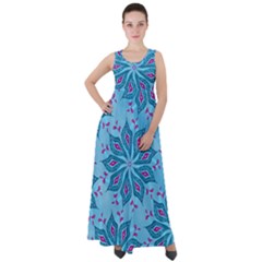 Flower Template Mandala Nature Blue Sketch Drawing Empire Waist Velour Maxi Dress by Uceng