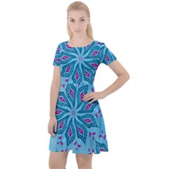 Flower Template Mandala Nature Blue Sketch Drawing Cap Sleeve Velour Dress  by Uceng