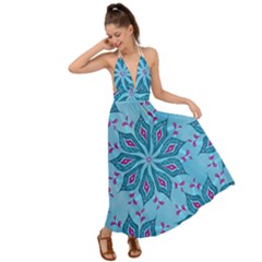 Flower Template Mandala Nature Blue Sketch Drawing Backless Maxi Beach Dress by Uceng