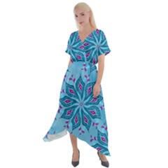 Flower Template Mandala Nature Blue Sketch Drawing Cross Front Sharkbite Hem Maxi Dress by Uceng