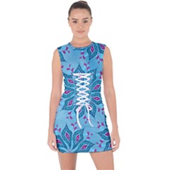 Flower Template Mandala Nature Blue Sketch Drawing Lace Up Front Bodycon Dress by Uceng