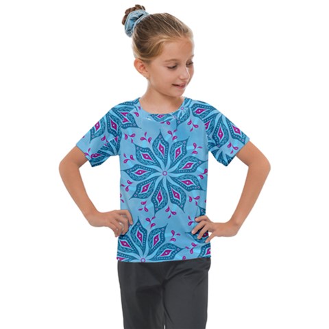 Flower Template Mandala Nature Blue Sketch Drawing Kids  Mesh Piece Tee by Uceng