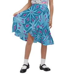 Flower Template Mandala Nature Blue Sketch Drawing Kids  Ruffle Flared Wrap Midi Skirt