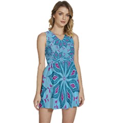 Flower Template Mandala Nature Blue Sketch Drawing Sleeveless High Waist Mini Dress by Uceng