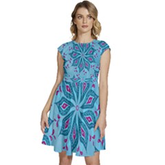 Flower Template Mandala Nature Blue Sketch Drawing Cap Sleeve High Waist Dress by Uceng