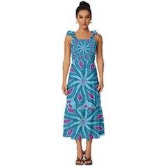 Flower Template Mandala Nature Blue Sketch Drawing Tie-strap Tiered Midi Chiffon Dress by Uceng