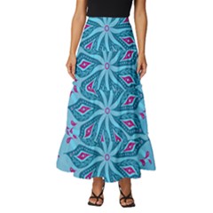 Flower Template Mandala Nature Blue Sketch Drawing Tiered Ruffle Maxi Skirt