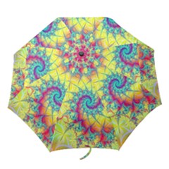 Fractal Spiral Abstract Background Vortex Yellow Folding Umbrellas by Uceng