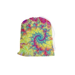 Fractal Spiral Abstract Background Vortex Yellow Drawstring Pouch (medium) by Uceng