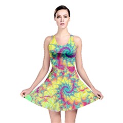 Fractal Spiral Abstract Background Vortex Yellow Reversible Skater Dress by Uceng