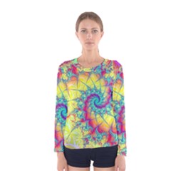 Fractal Spiral Abstract Background Vortex Yellow Women s Long Sleeve Tee