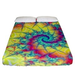 Fractal Spiral Abstract Background Vortex Yellow Fitted Sheet (king Size) by Uceng