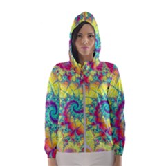 Fractal Spiral Abstract Background Vortex Yellow Women s Hooded Windbreaker