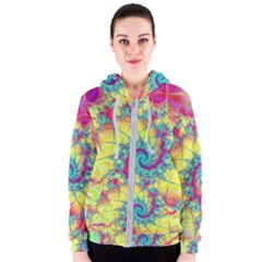 Fractal Spiral Abstract Background Vortex Yellow Women s Zipper Hoodie