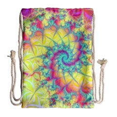 Fractal Spiral Abstract Background Vortex Yellow Drawstring Bag (large) by Uceng