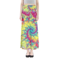 Fractal Spiral Abstract Background Vortex Yellow Full Length Maxi Skirt by Uceng