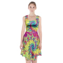 Fractal Spiral Abstract Background Vortex Yellow Racerback Midi Dress by Uceng