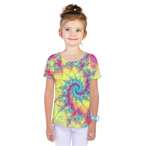 Fractal Spiral Abstract Background Vortex Yellow Kids  One Piece Tee by Uceng